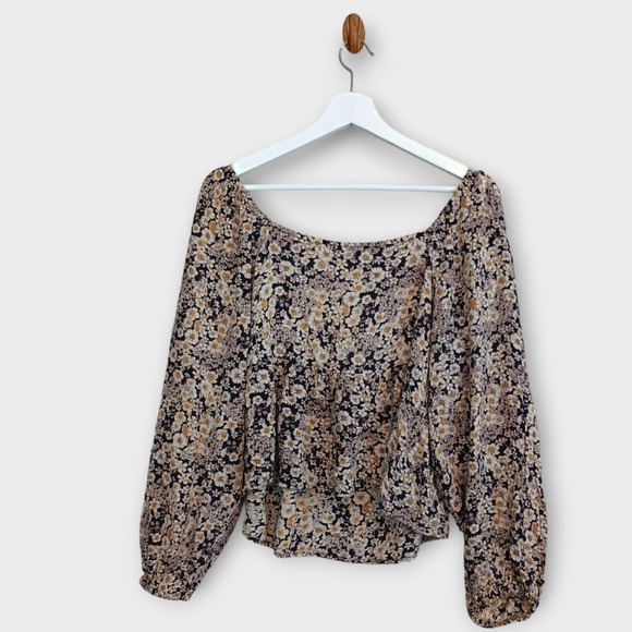 Patrons Of Peace Blouse Womens Large Floral Peasant Front Tie Cottage Core Top - Picture 2 of 8